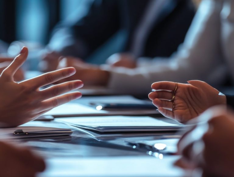 A group of people gathered around a table, hands raised in unison